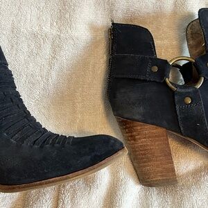 Seychelles Navy Blue Suede Ankle Booties with Wooden Heel